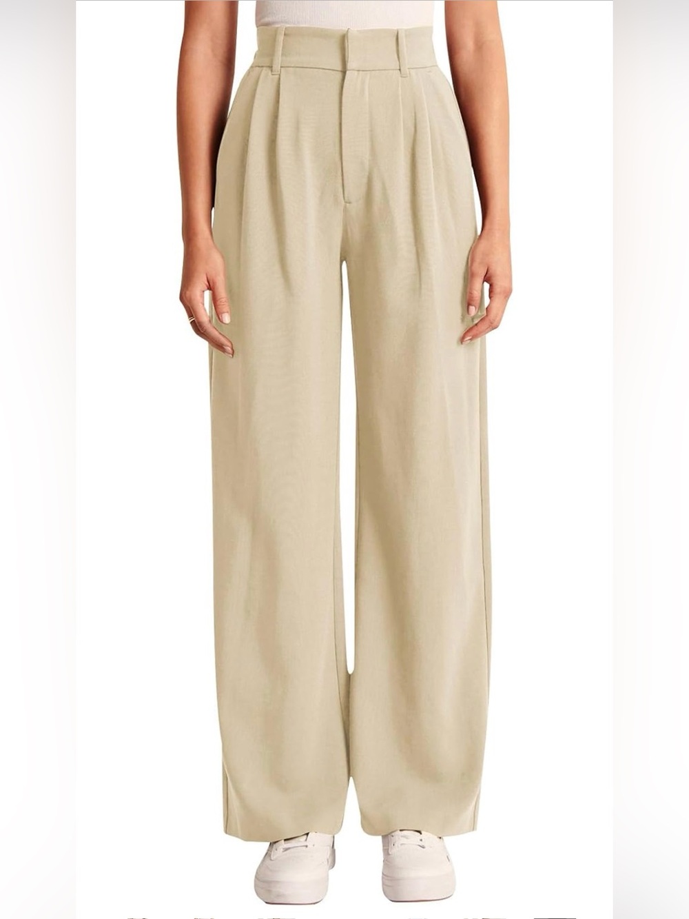 Wide-Leg High-Waist Cream Trousers